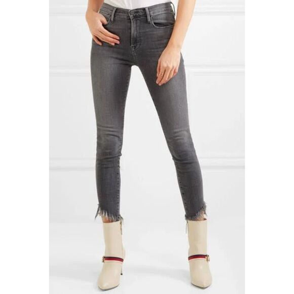 FRAME Le High Skinny Jeans Frayed Hem Whiskered Stretch Berwick Black Sz 23-24 - Picture 6 of 10